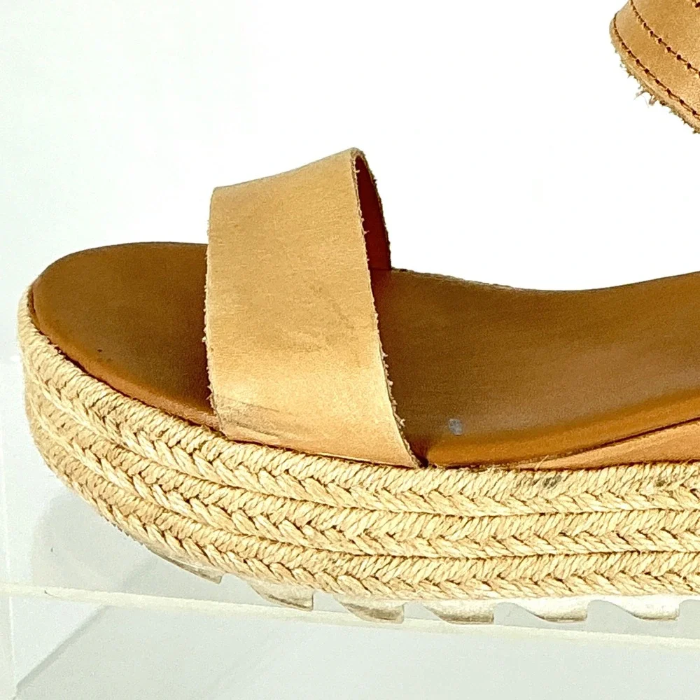 Sorel Womens Size 7 Cameron Flatform‎ Espadrille Tan Leather Platform Sandals